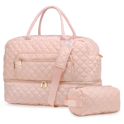 Front. Unique Bargains - 50L Large Travel Duffle Bag for Women Weekender Overnight Bag W/Shoe Compartment+Wet Pocket+Toiletry Bag TSA Approved - Pink.