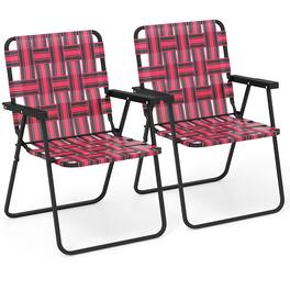 Gymax - Set of 2 Patio Folding Web Chair Set Portable Beach Camping Chair - Red