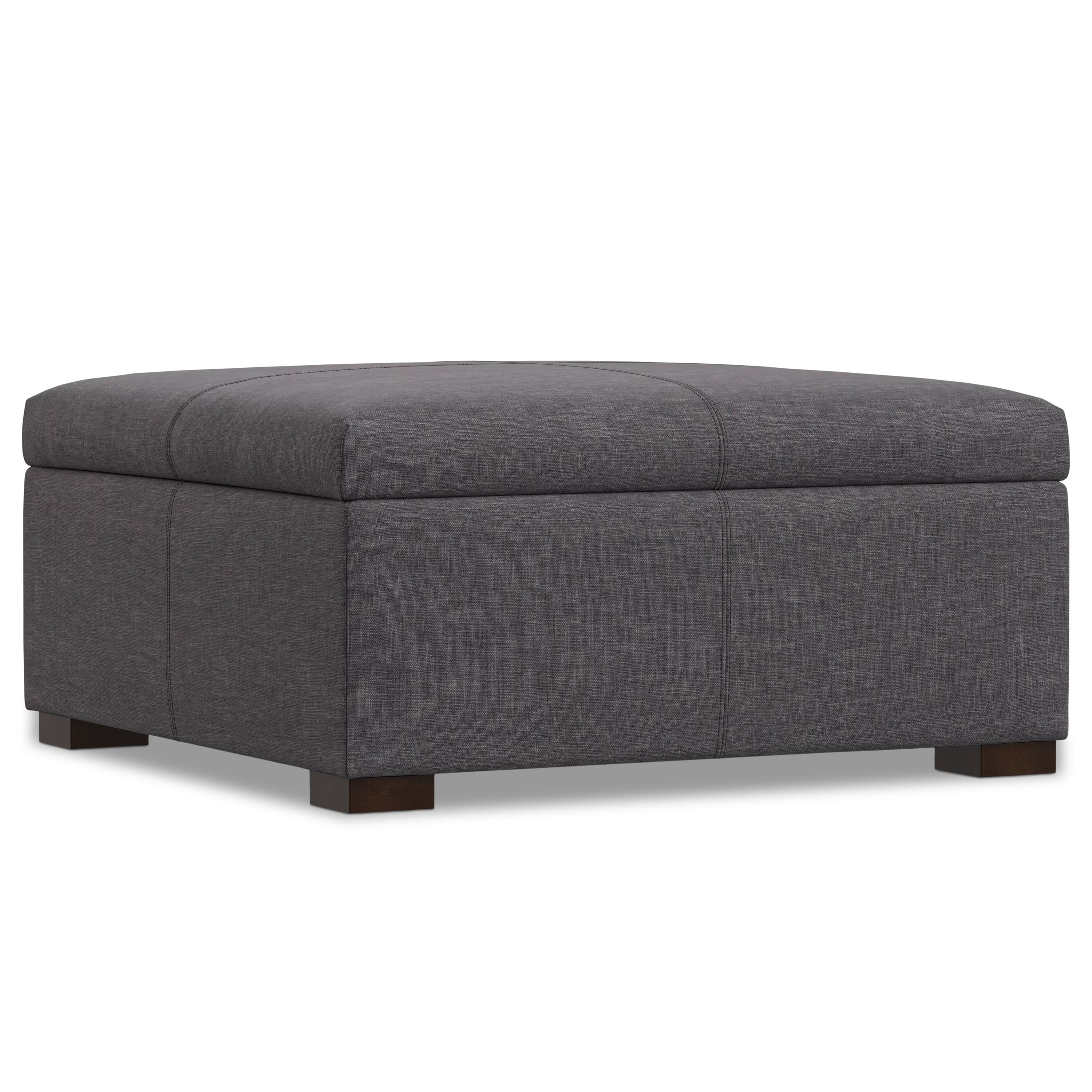 Alt View 2. Simpli Home - Gabbie 36 inch Wide Square Coffee Table Storage Ottoman in Slate Grey Polyester Linen - Slate Grey.