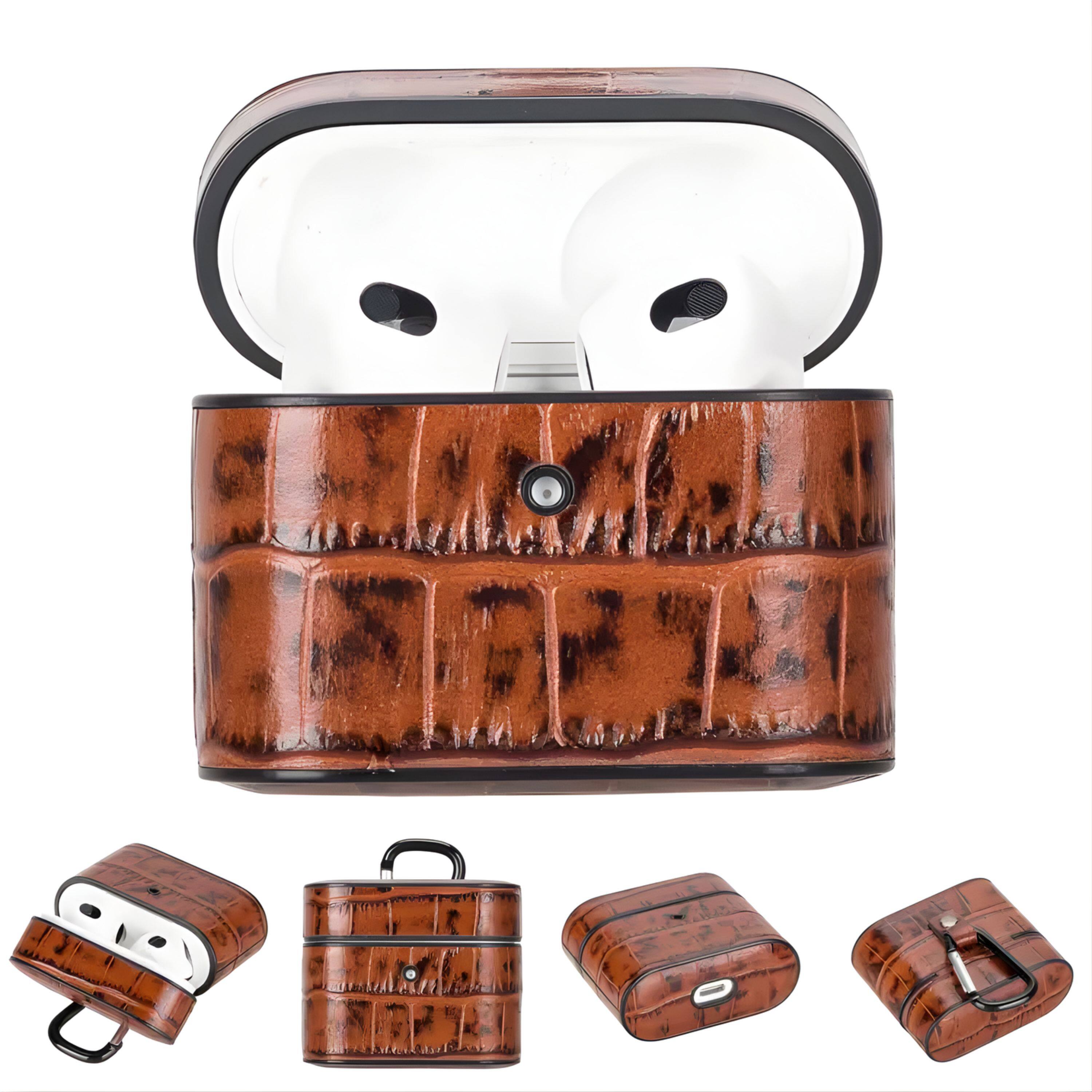 Angle. Kitcheniva - Leather Case For Apple AirPods 3 Tan - Tan.