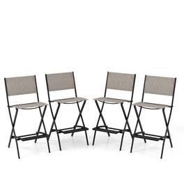 Costway - Set of 4 Outdoor Bar Chair Folding Bar Height Stool with Metal Frame - Coffee