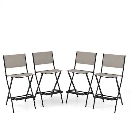 Front. Costway - Costway Set of 4 Outdoor Bar Chair Folding Bar Height Stool with Metal Frame - Coffee.