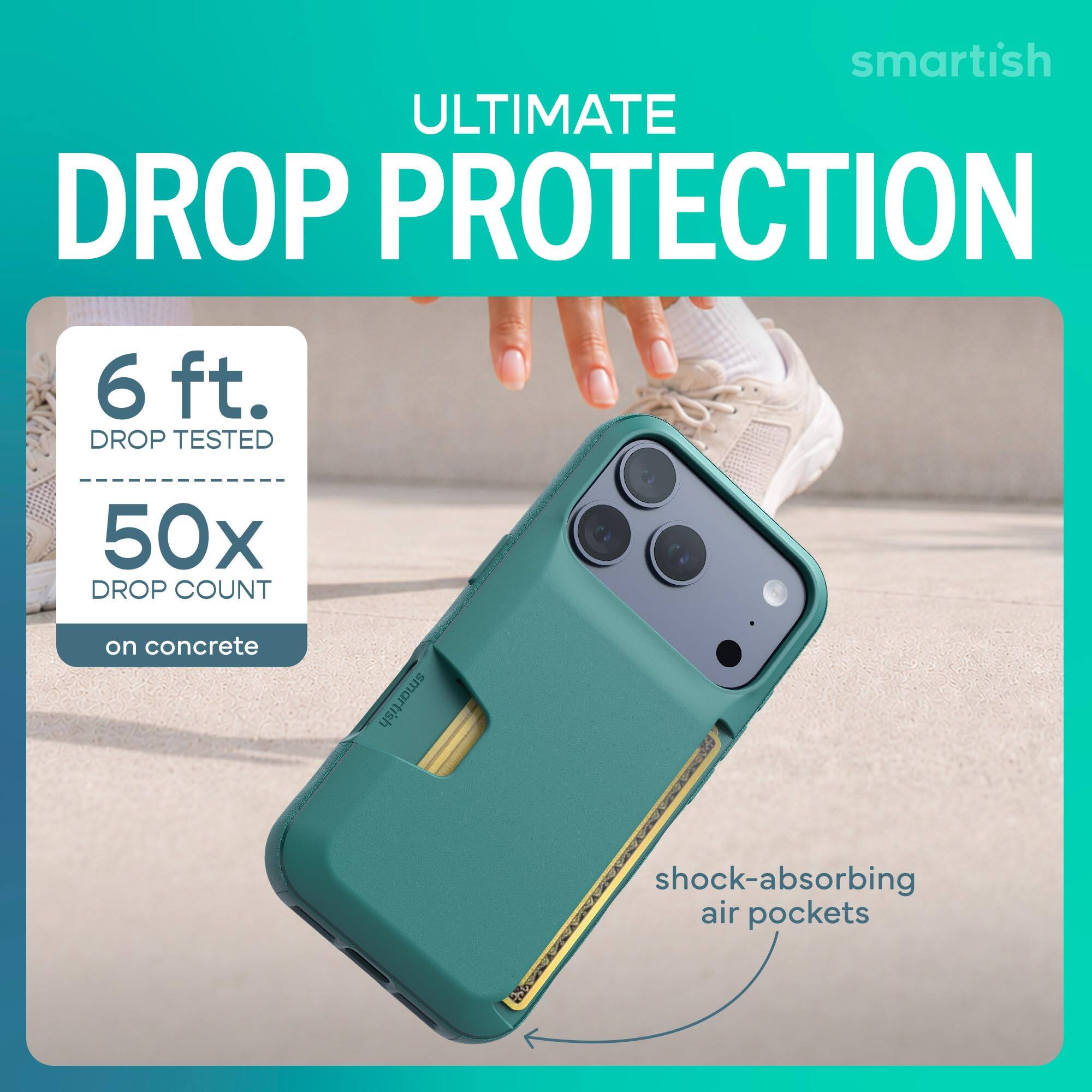 smartish ULTIMATE DROP PROTECTION  
6 ft. DROP TESTED  
50x DROP COUNT on concrete  
smartish  
shock-absorbing air pockets