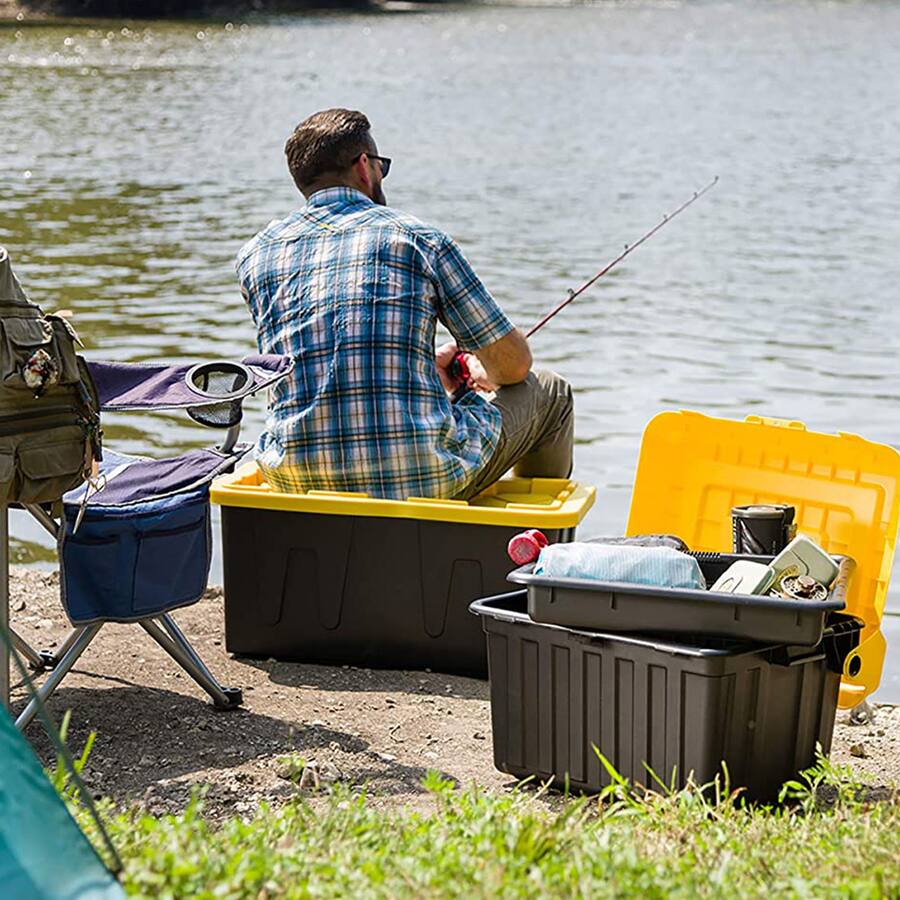 Tote Box Rack Homz Durabilt Heavy Duty 27 Gallon Plastic Organizer Storage Bin Tote ...