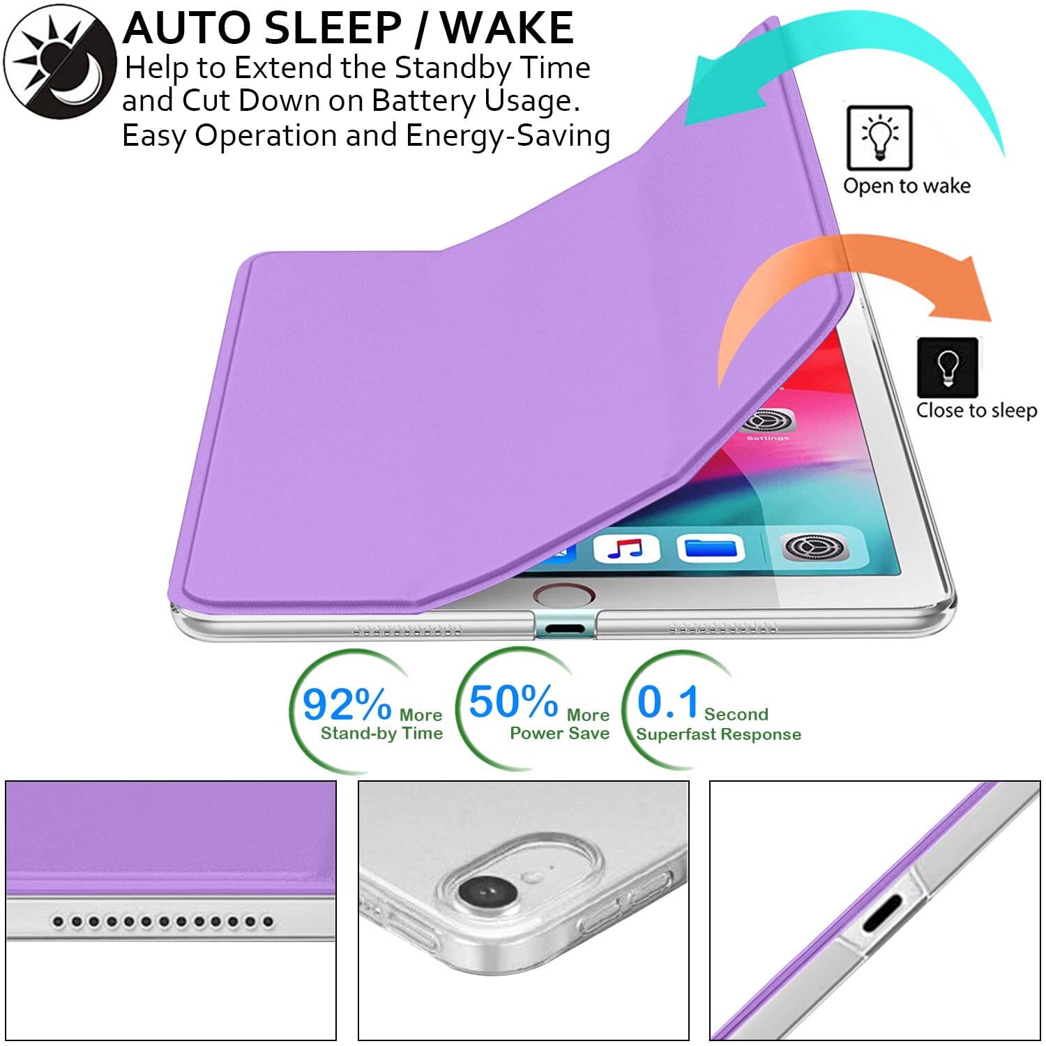 AUTO SLEEP / WAKE  
Help to Extend the Standby Time and Cut Down on Battery Usage.  
Easy Operation and Energy-Saving  

Open to wake  
Close to sleep  

92% More Stand-by Time  
50% More Power Save  
0.1 Second Superfast Response