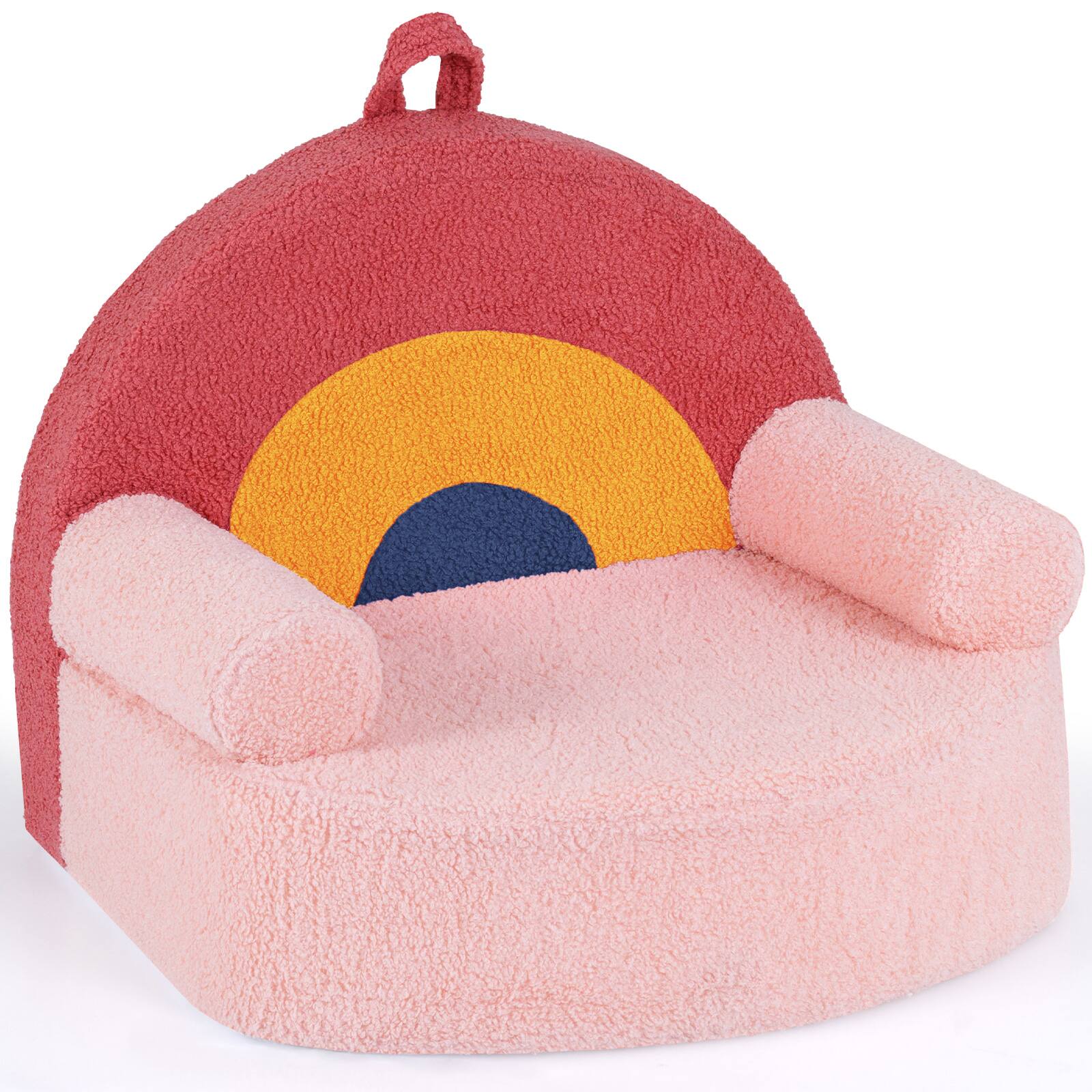 Front. Gymax - Gymax Kids Couch Toddler Foam Sofa w/ Soft & Machine-Washable Teddy Fleece Cover Pink & Rainbow - Pink, Rainbow.