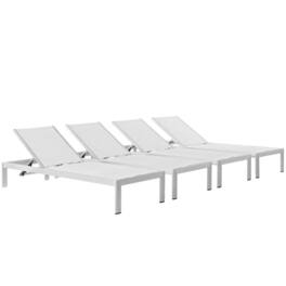 Outdoor Escape - Set Of 4 Aluminum Outdoor Lounge Chairs With Weather-Resistant Design - White