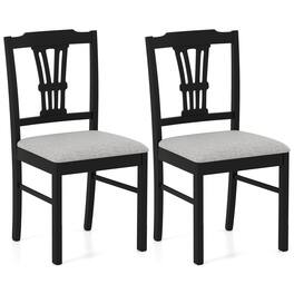Gymax - Wooden Dining Chairs Set of 2 w/Rubber Wood Frame Hollowed Backrest for Kitchen - Black
