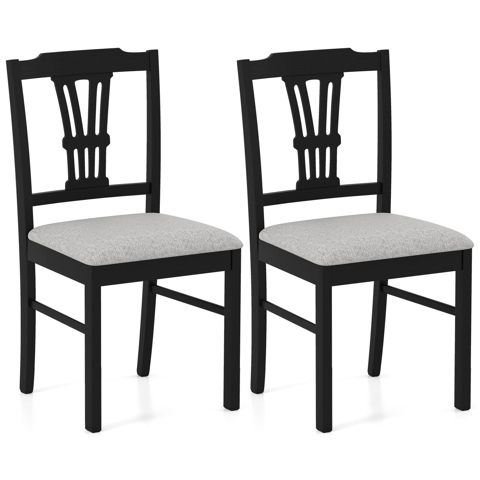 Alt View 9. Gymax - Gymax Wooden Dining Chairs Set of 4 w/Rubber Wood Frame Hollowed Backrest for Kitchen Black - Black.