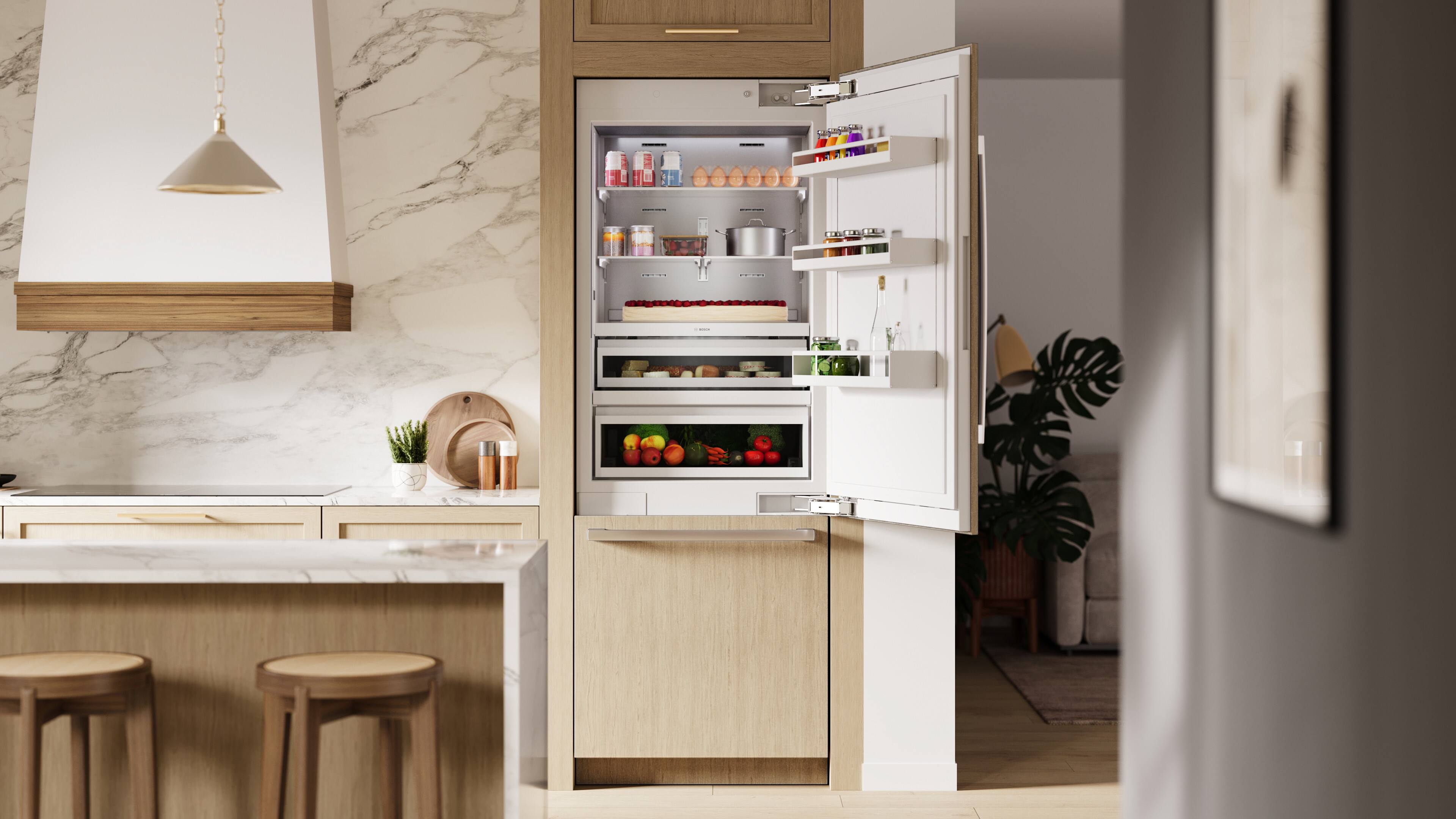 Alt View 9. Bosch - Benchmark Series 16.5 Cu. Ft. Bottom-Freezer Counter-Depth Smart Refrigerator - Custom Panel Ready.