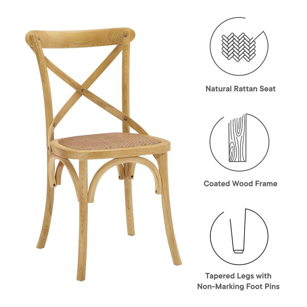 Natural Rattan Seat  
Coated Wood Frame  
Tapered Legs with Non-Marking Foot Pins