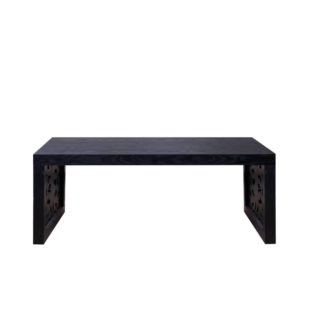 Left. Loheer - Loheer Black Coffee Table Carved Wood Rectangular 47.2 Inch - Black.