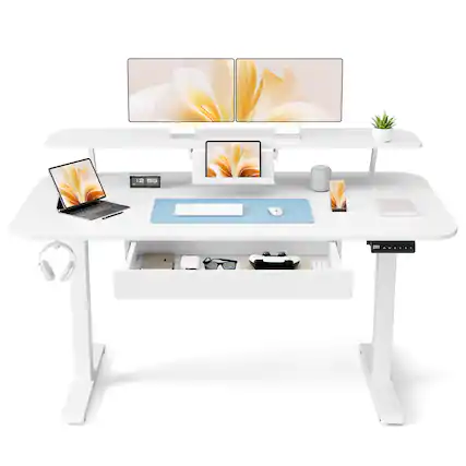 Front. GTPlayer - 48 x 24 IN Electric Standing Desk with Drawers Sit Stand up Desk,White - White.