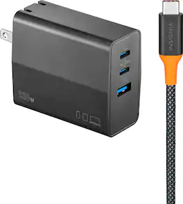 Insignia™ - 120W Wall Charger with 6’ USB-C Cable for Smartphones, Tablets, Laptops, and More - Black