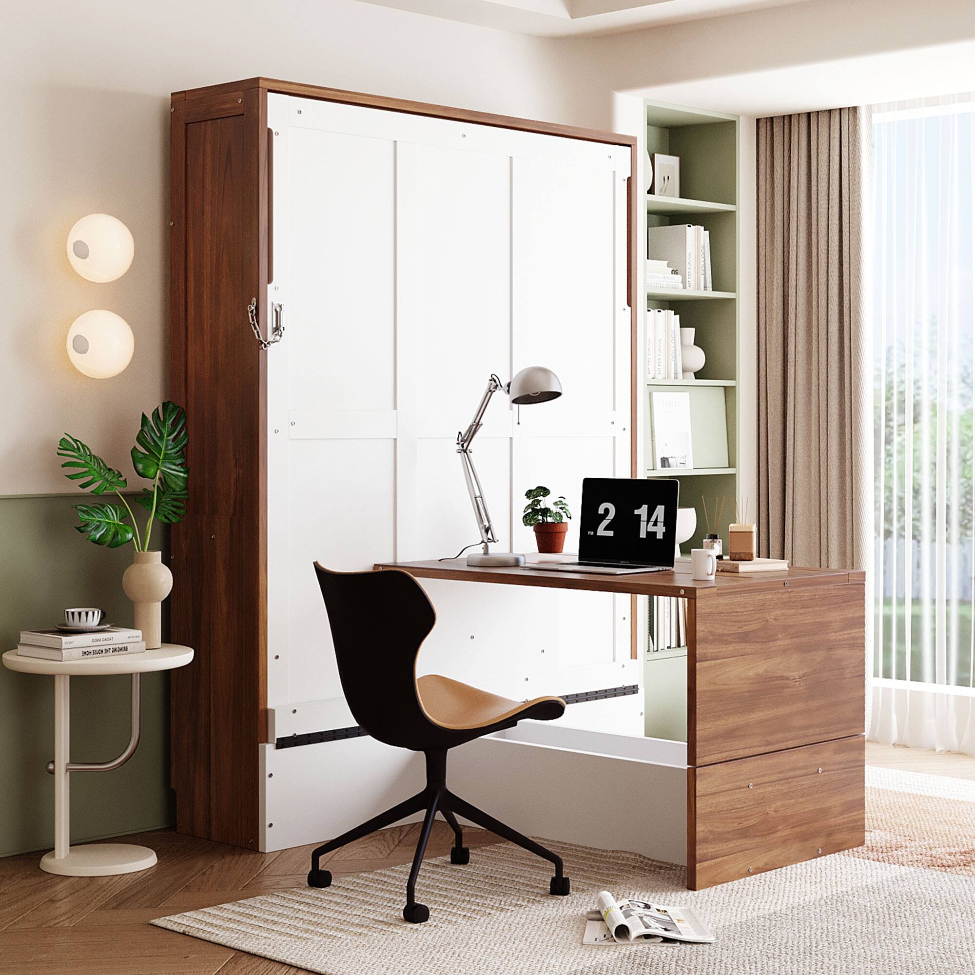 Left. Anysun - Full Size Murphy Bed with Foldable Desk – Space Saving Wall Bed - White.