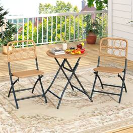 Mondawe - Folding Patio Bistro Set with Round Table and 2 Chairs Wicker Seat 3-Piece - Light Brown