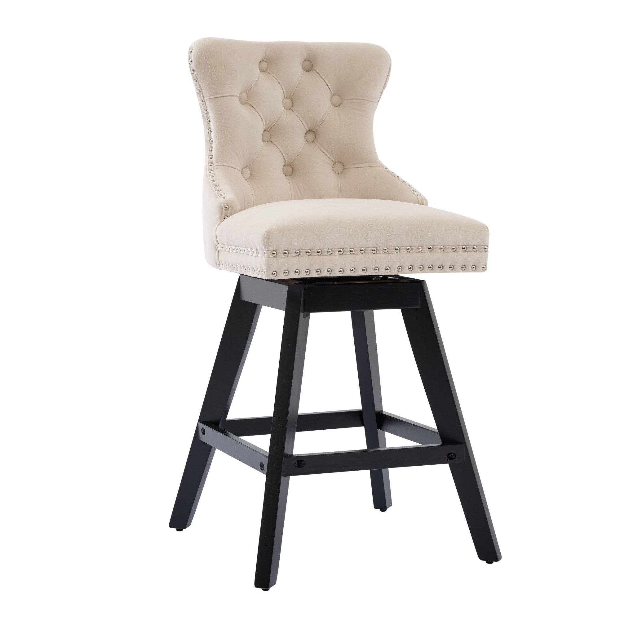 Boyel Living - Swivel Velvet Bar Stools Set of 2 with Button Tufted Back - Beige