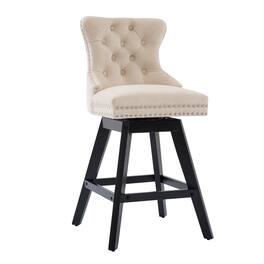 Boyel Living - Swivel Velvet Bar Stools Set of 2 with Button Tufted Back - Beige