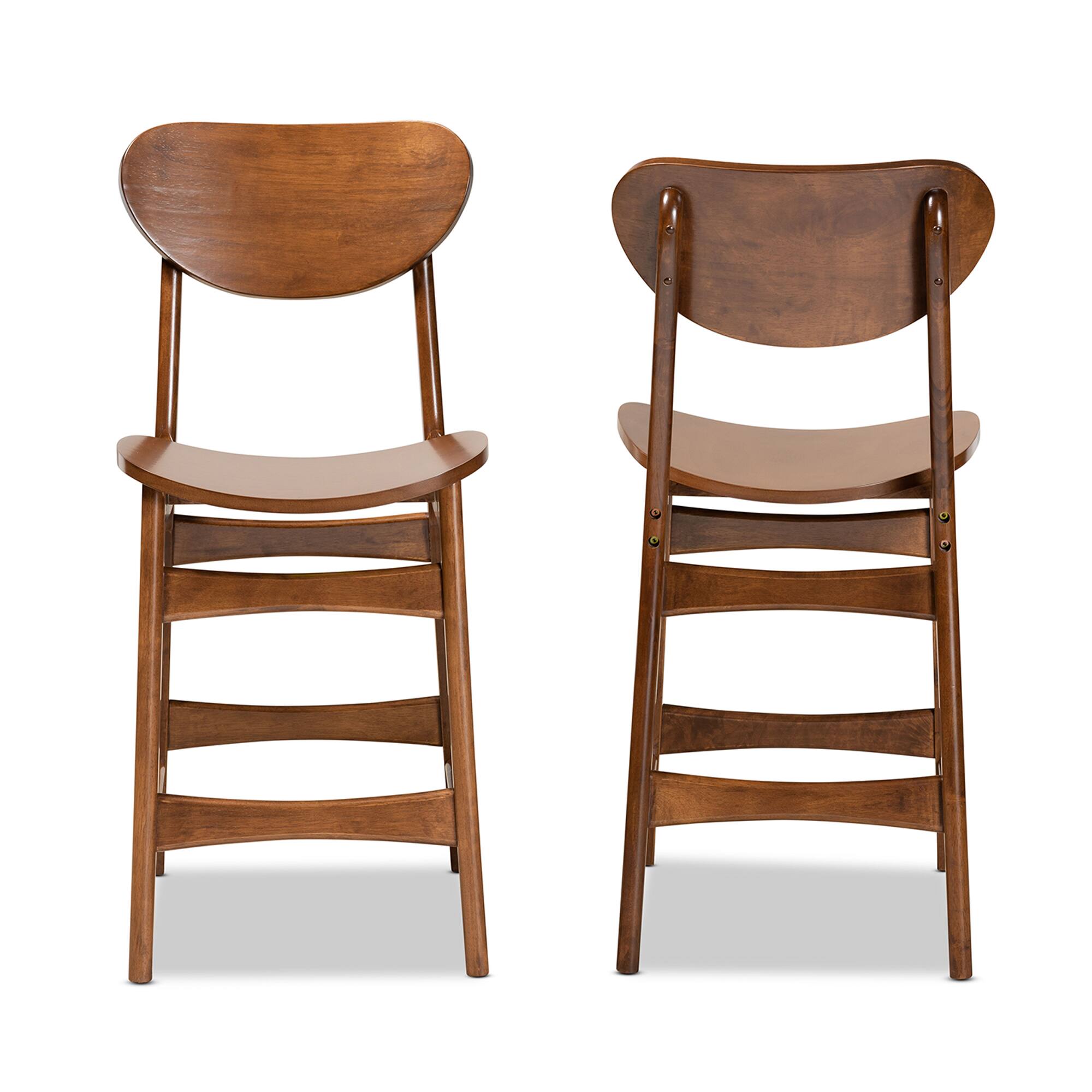 Angle. Baxton Studio - Katya Mid-Century Modern Walnut Finished Wood 2-Piece Counter Stool Set - Walnut Brown.