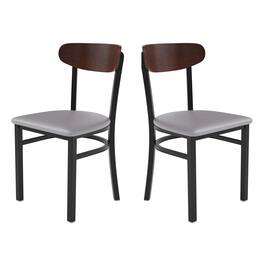 Emma + Oliver - Yara Industrial Dining Chair with Rolled Steel Frame and Solid Wood Seat - 500 lbs. Static Weight Capacity - Walnut Wood Back/Gray Vinyl Seat