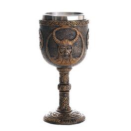 Pacific Trading - Norse Mythology Trickster God Loki Wine Goblet Chalice Cup Resin Body Stainless Steel Cup 7 ounce - Bronze