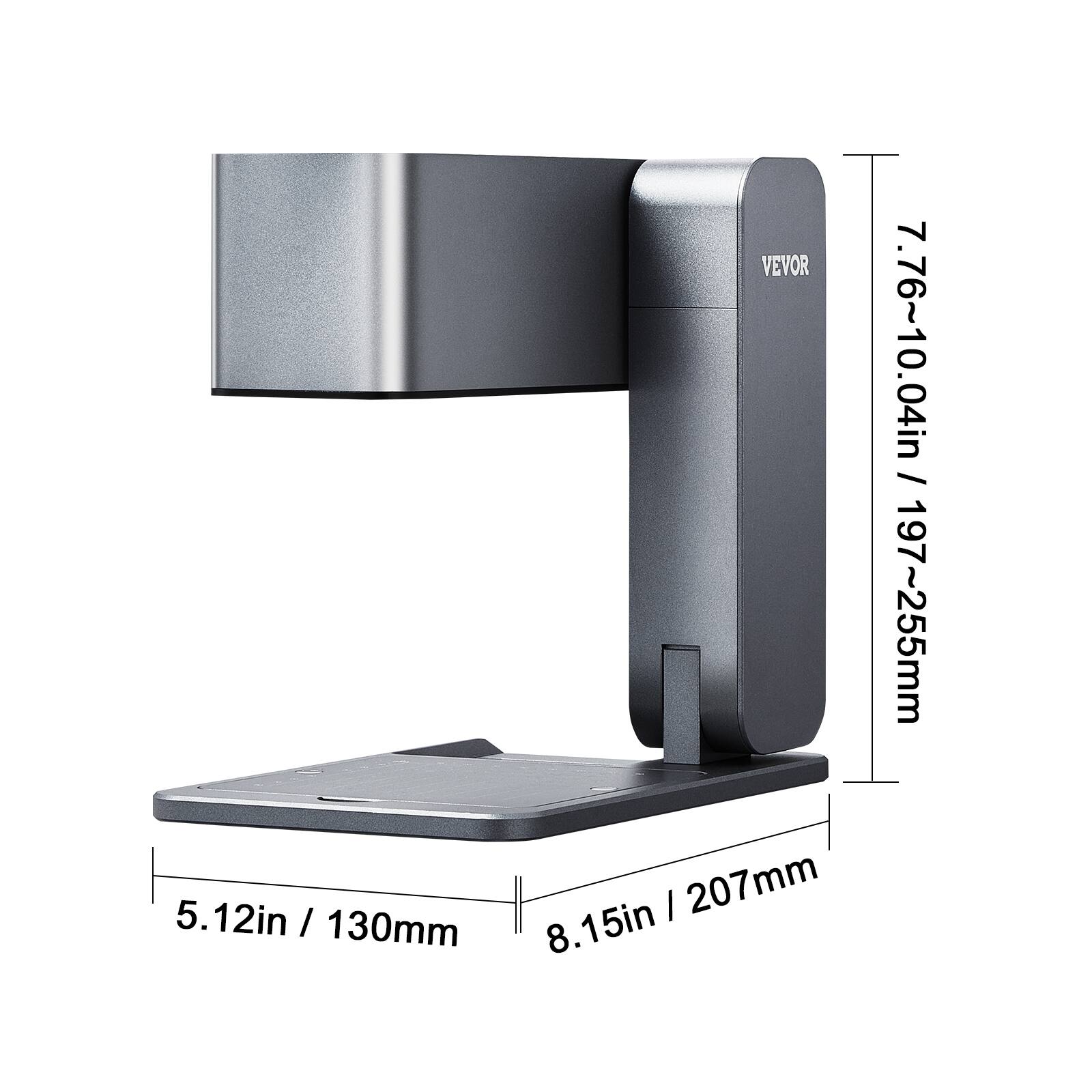 5.12in / 130mm  
8.15in / 207mm  
7.76~10.04in / 197~255mm