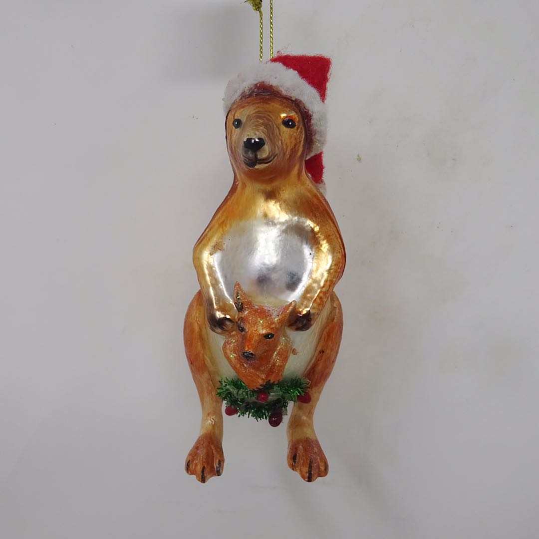 Left. OrnamentallyYou - Kangaroo Glass Christmas Ornament - Multi-colored.