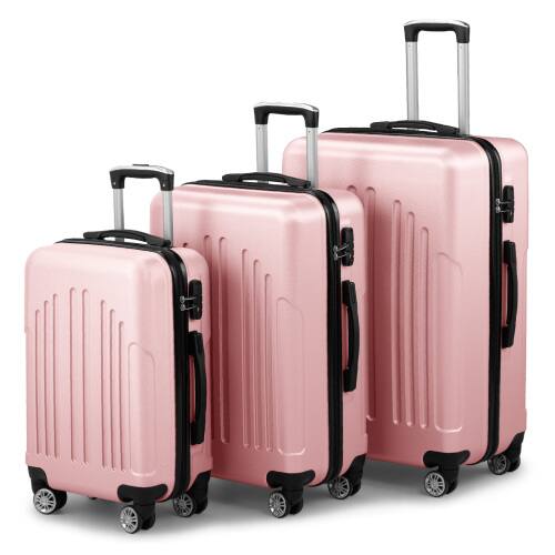 Alt View 2. Winado - 20"24"28" Trolley Case 3-Piece ABS Hardside Luggage Suitcase Set with Spinner Wheels & TSA Lock for Travel Business - Pink.