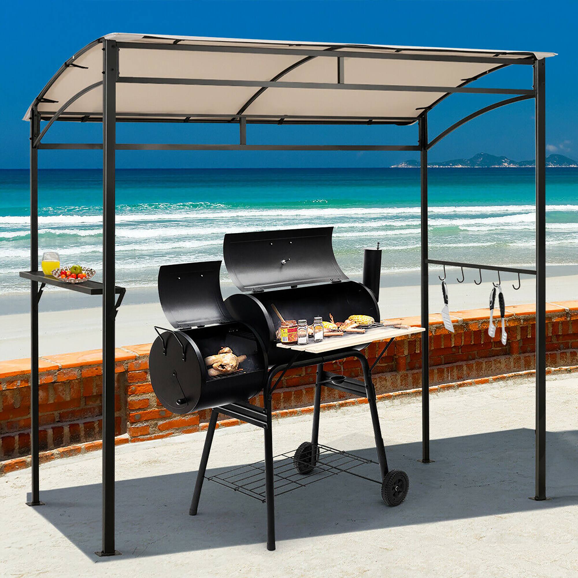 Alt View 1. Costway - Costway 7'x4.5' Grill Gazebo Outdoor Patio Garden BBQ Canopy Shelter Storage Hook - Beige.