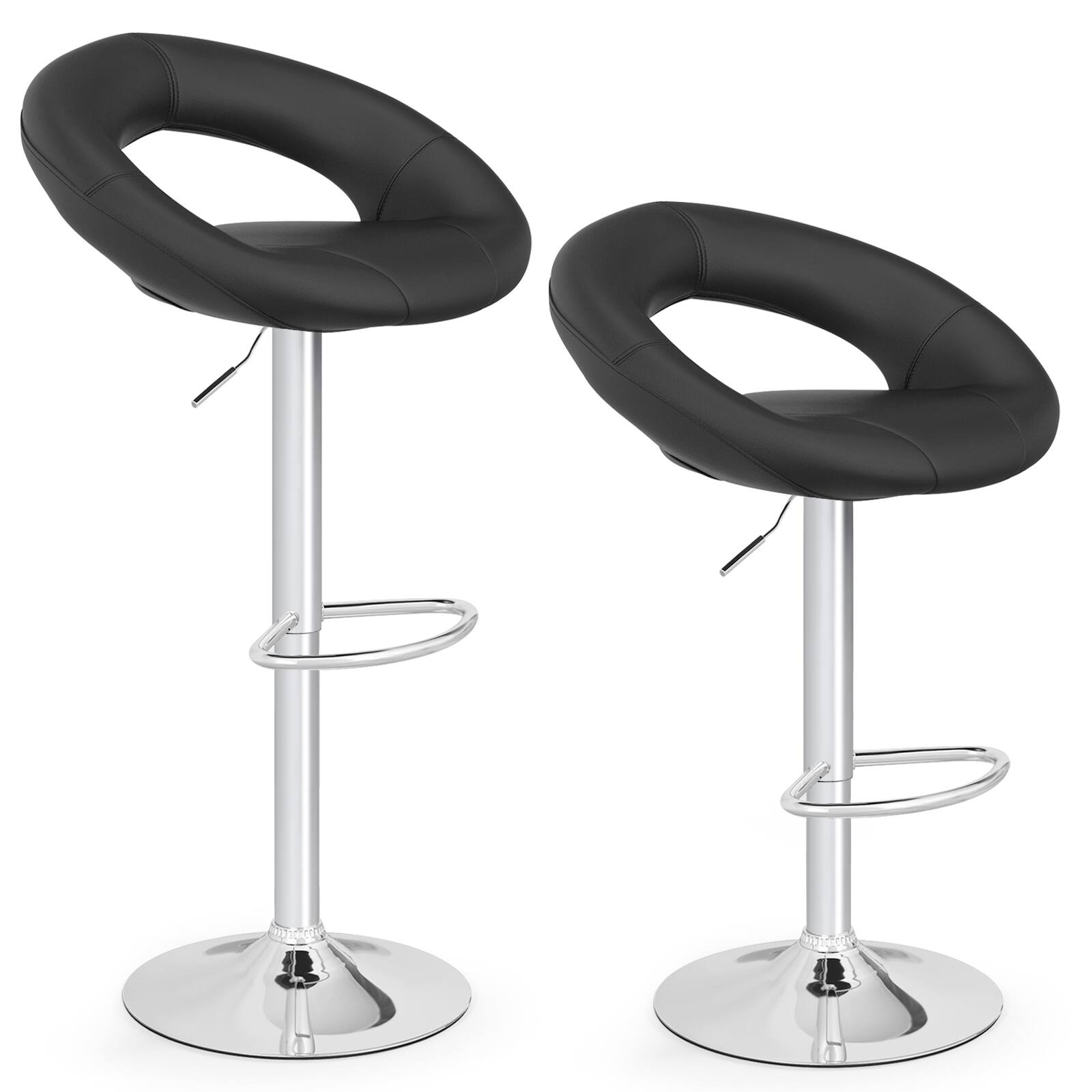 Ecooso - Set of 2 Height Adjustable Bar Stools with Hollow Back and Footrest - Black