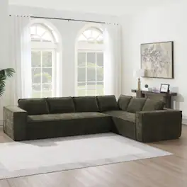 LUCKY ONE - 129.5" Minimalist Modular 6-Seat Cloud Sofa Set No Assembly Wrinkle-Resistant Chenille - Green