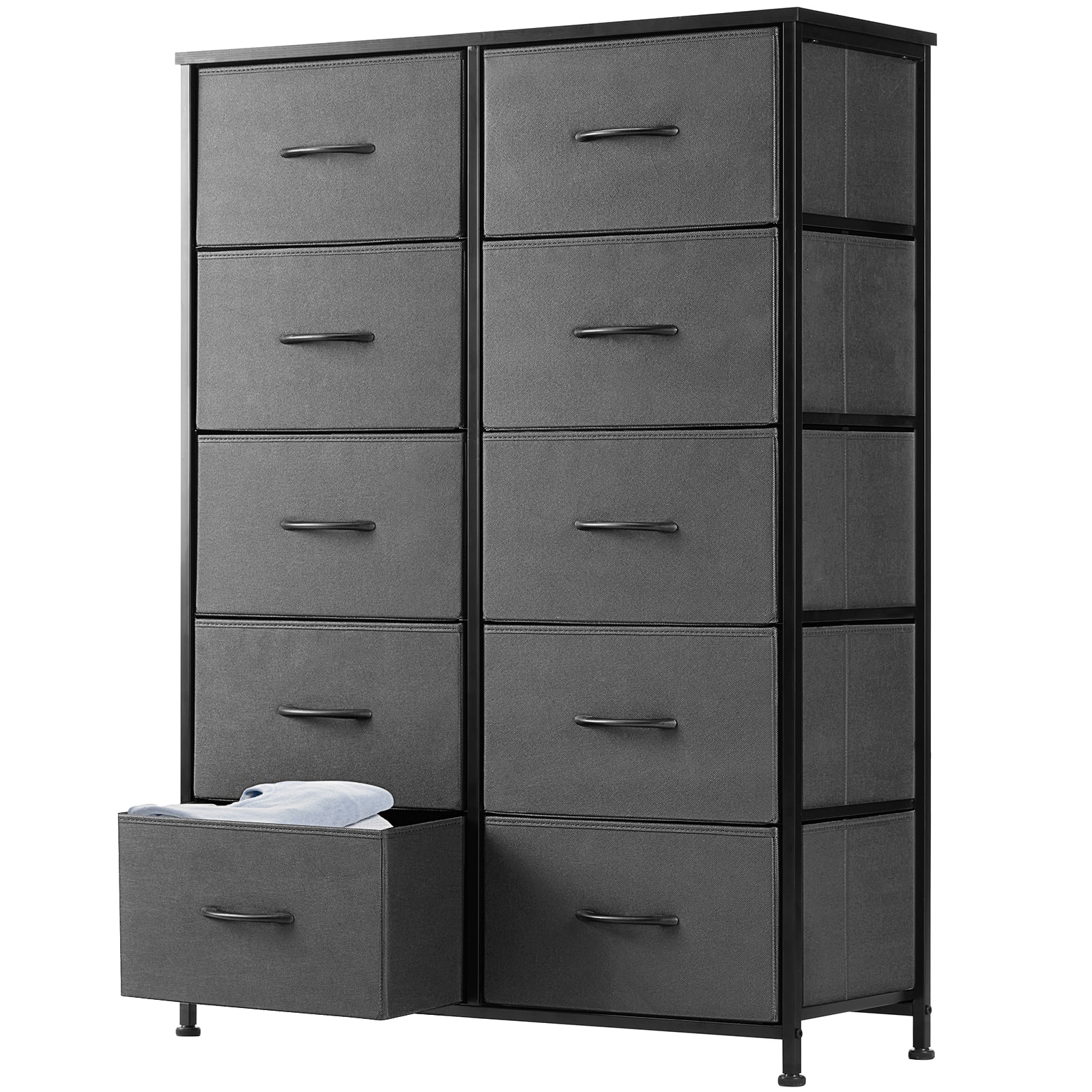 Front. Bestier - 10 Drawer 31.4 in.W Fabric Storage Tower Dresser Wooden Top for Kid Room, Closet, Entryway, Nursery - Gray.