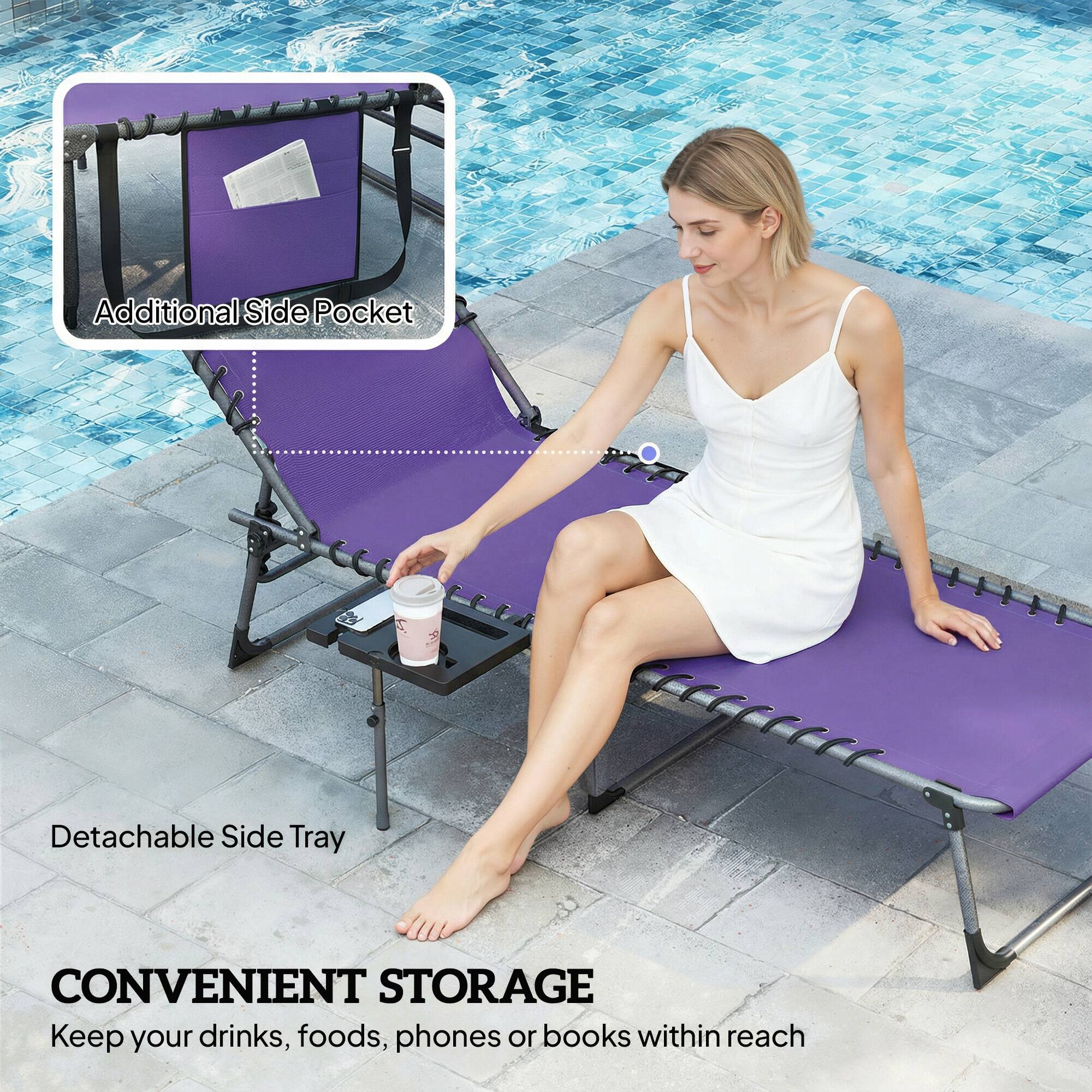 Additional Side Pocket  
Detachable Side Tray  

CONVENIENT STORAGE  
Keep your drinks, foods, phones or books within reach