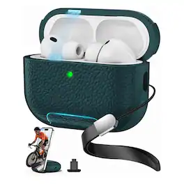 Dteck - Case for AirPods Pro 3rd Gen (2025) with Magnetic Lid Lock, Earphone Protective Cover Bulit in Phone Stand & Lanyard - Green