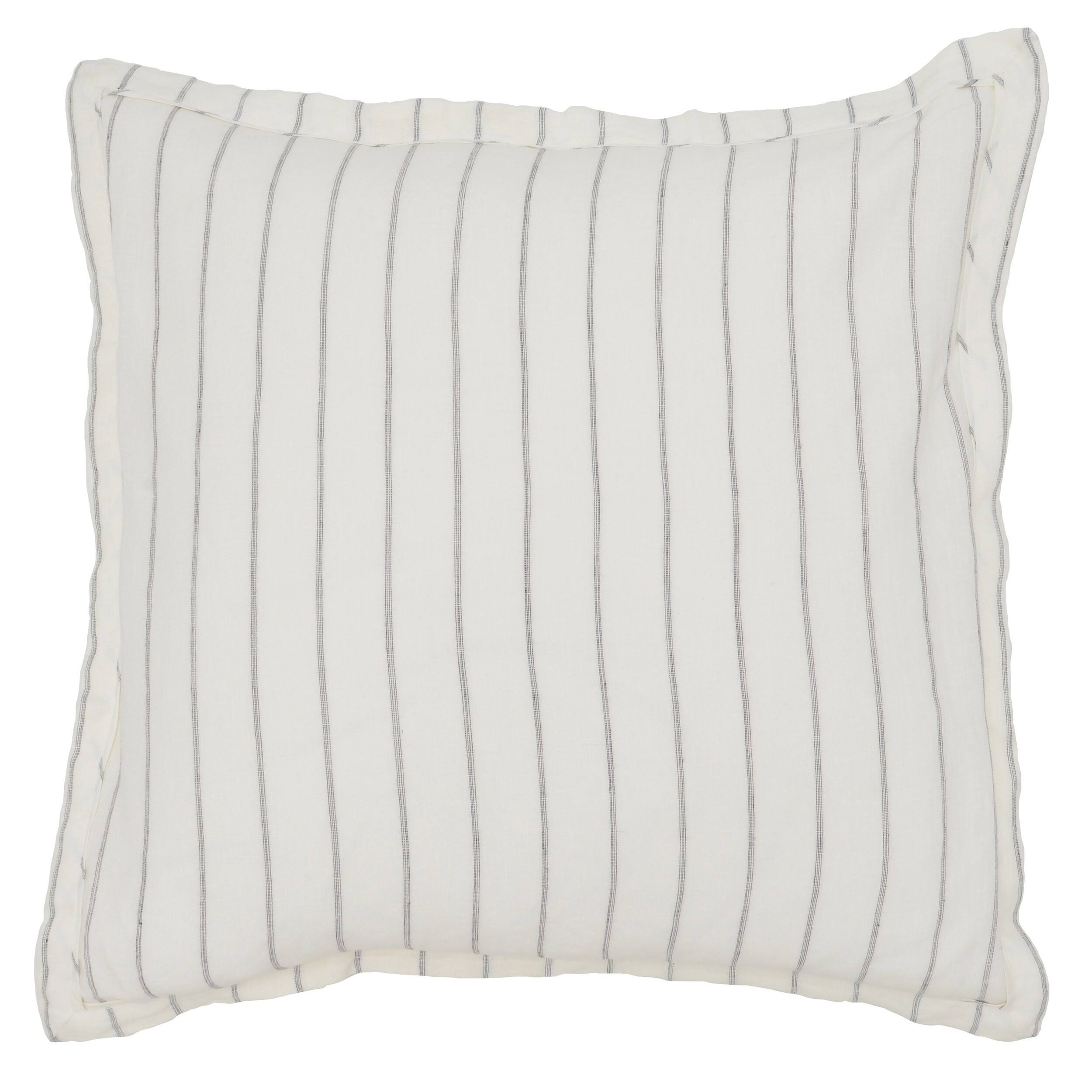 Front. Manhattan Lane - Tara 26 Inch Linen Square Euro Pillow Sham with Woven Stripe Design - Ivory.