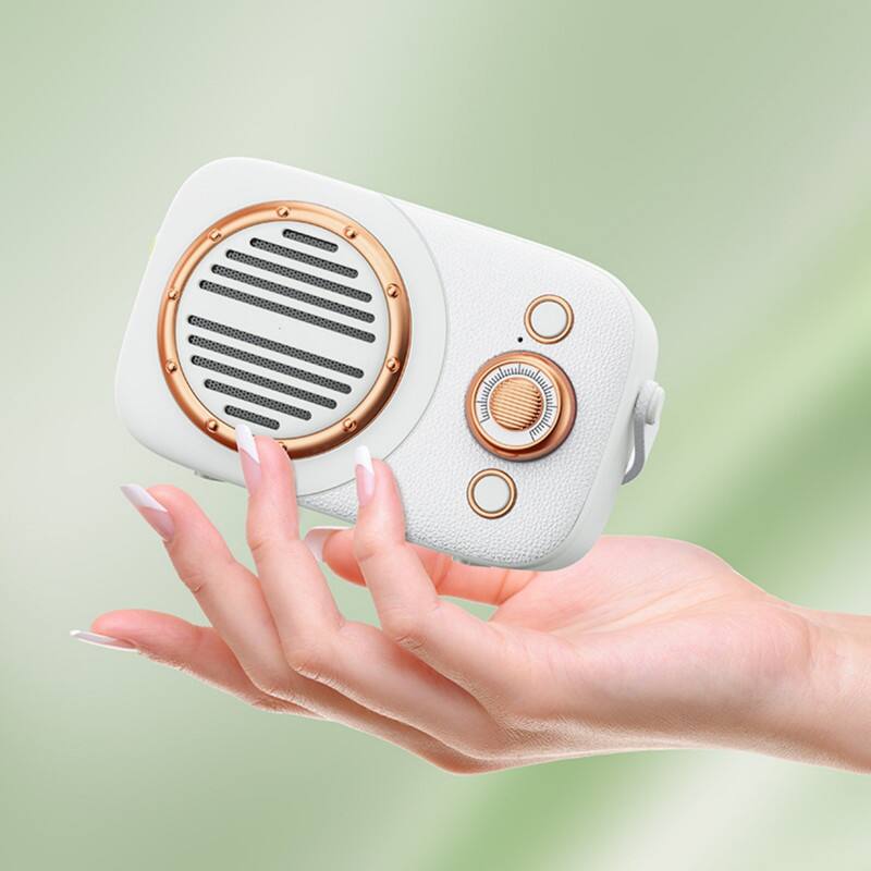 Angle. SKRAN - Portable Bluetooth Speaker, Mini Speaker with USB & TF Card Playback, Retro Style for Home, Camping & Travel.