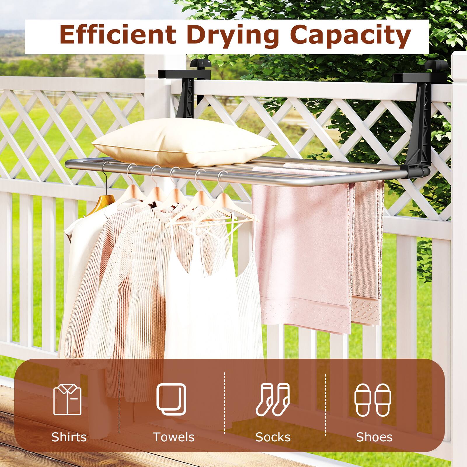 Efficient Drying Capacity

- Shirts
- Towels
- Socks
- Shoes