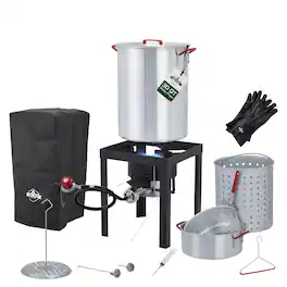 Hike Crew - 14-Piece Outdoor Turkey Fryer Kit W/30Qt Boiler Pot, 10Qt Turkey Fryer Pot, Stand & More - Stainless Stee;