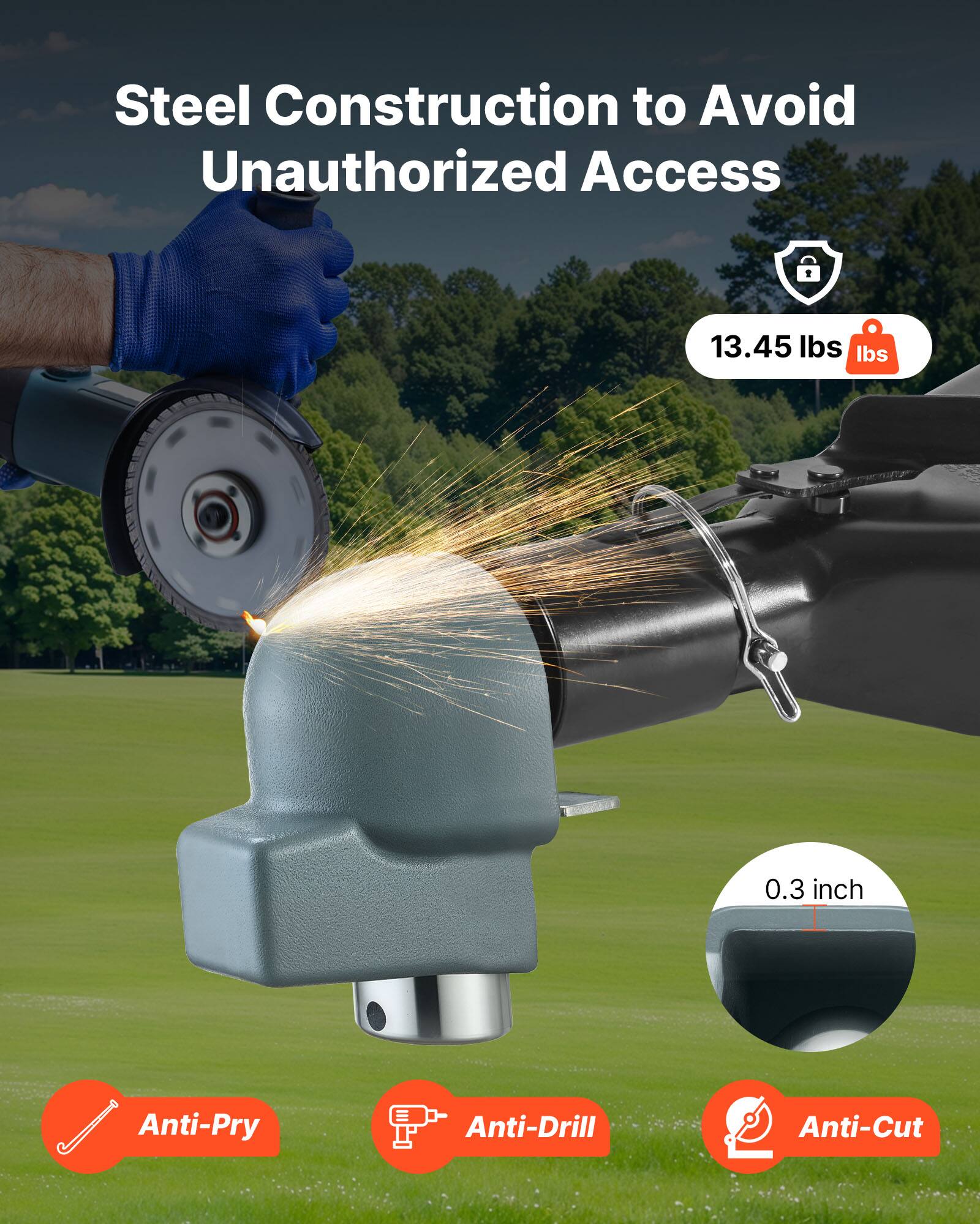 Steel Construction to Avoid Unauthorized Access

13.45 lbs

0.3 inch

Anti-Pry

Anti-Drill

Anti-Cut