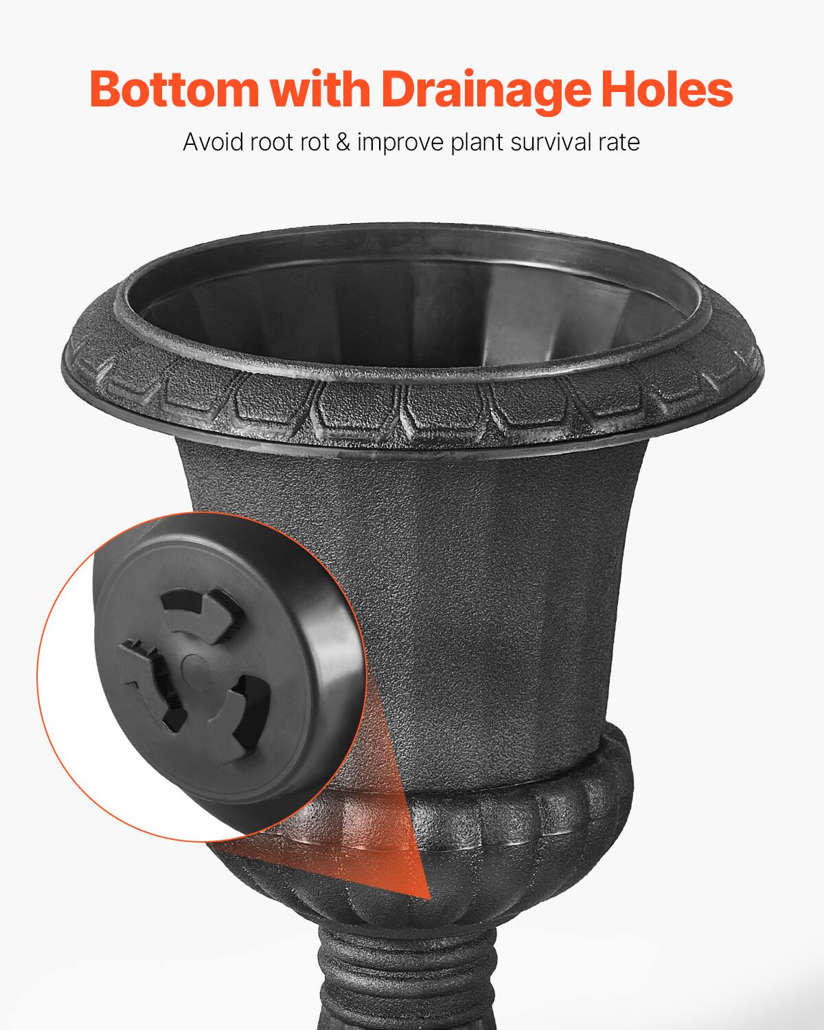 Bottom with Drainage Holes  
Avoid root rot & improve plant survival rate