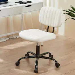 PexFix - Small Office Chair with Wheels, Low Back Armless Desk Chair for Bedroom & Vanity, Height Adjustable Swivel Task Chair - White