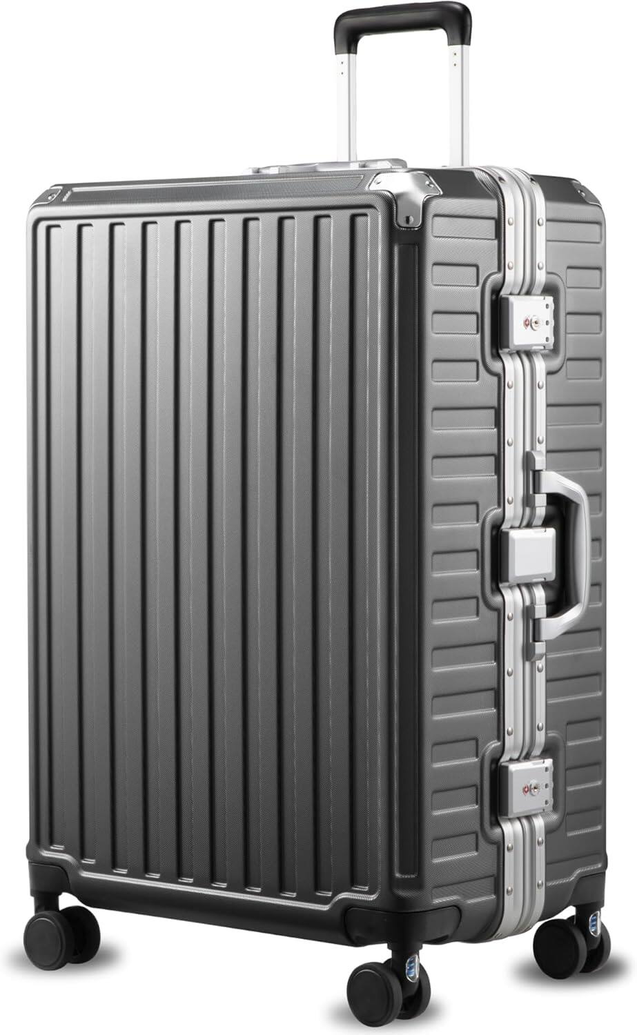 Front. LUGGEX - LUGGEX 28 Inch Aluminum Frame Zipperless Polycarbonate Spinner Hard Shell Suitcase - ZX-Core - Black.
