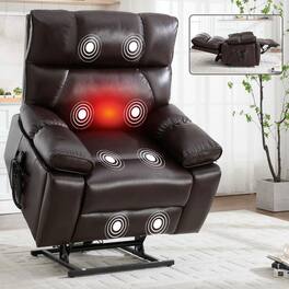 Kadyn - Oversized Dual Motor Power Lift Recliner, 25" Wide Seat, Massage & Heat, 350lb Capacity, Dark - Brown