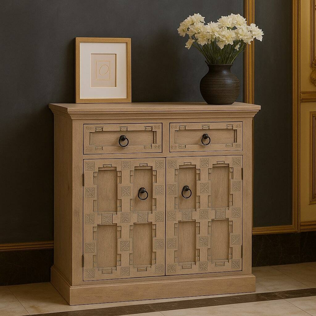 Alt View 2. Artisan Furniture - Artisan Furniture Solid Wood Jaipur Lattice Sideboard - Grey.