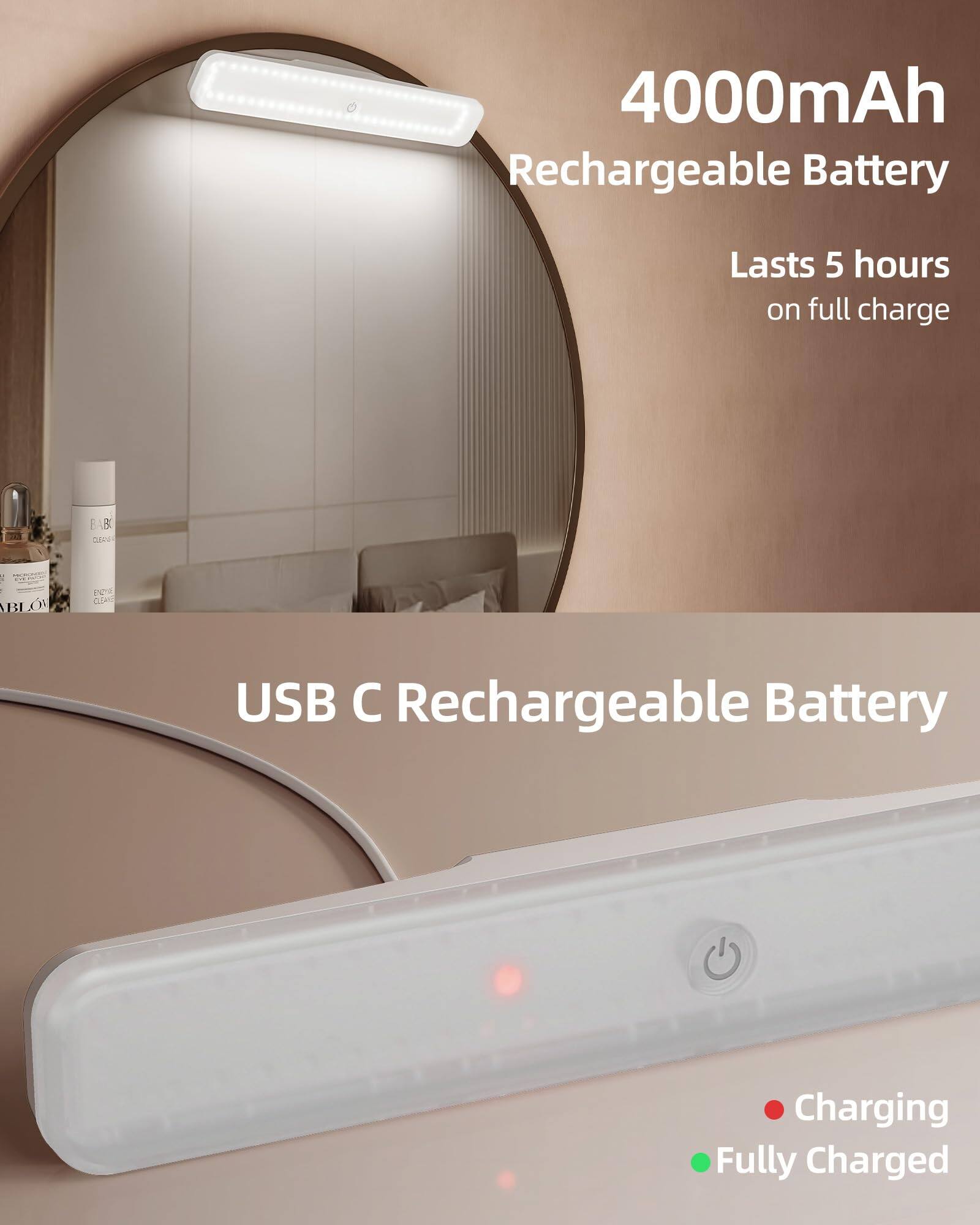 4000mAh Rechargeable Battery  
Lasts 5 hours on full charge  

USB C Rechargeable Battery  

Charging  
Fully Charged