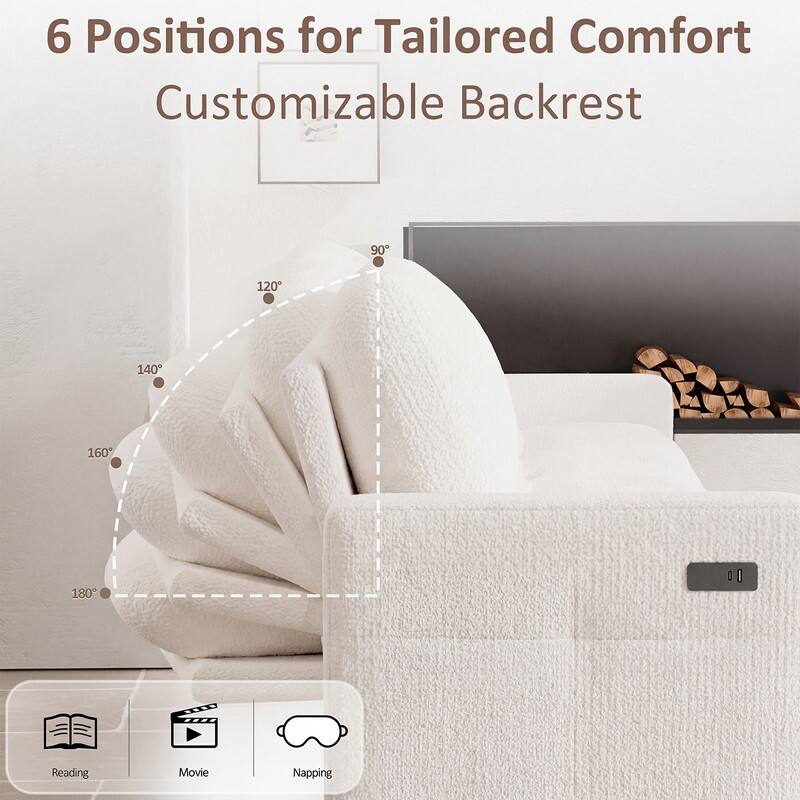 6 Positions for Tailored Comfort  
Customizable Backrest  

90°  
120°  
140°  
160°  
180°  

Reading  
Movie  
Napping