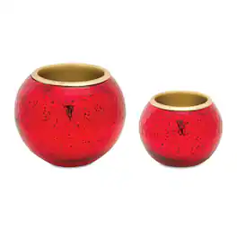 BreeBe - Round Mercury Glass Votive Holder with Metal Insert (Set of 2) - Red, Gold