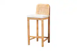 bali & pari - Zariah Modern Bohemian Natural Brown Ratand Mahogany Wood Bar Stool - White/Natural Brown