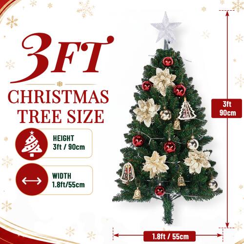 3FT CHRISTMAS TREE SIZE

HEIGHT 3ft / 90cm

WIDTH 1.8ft / 55cm