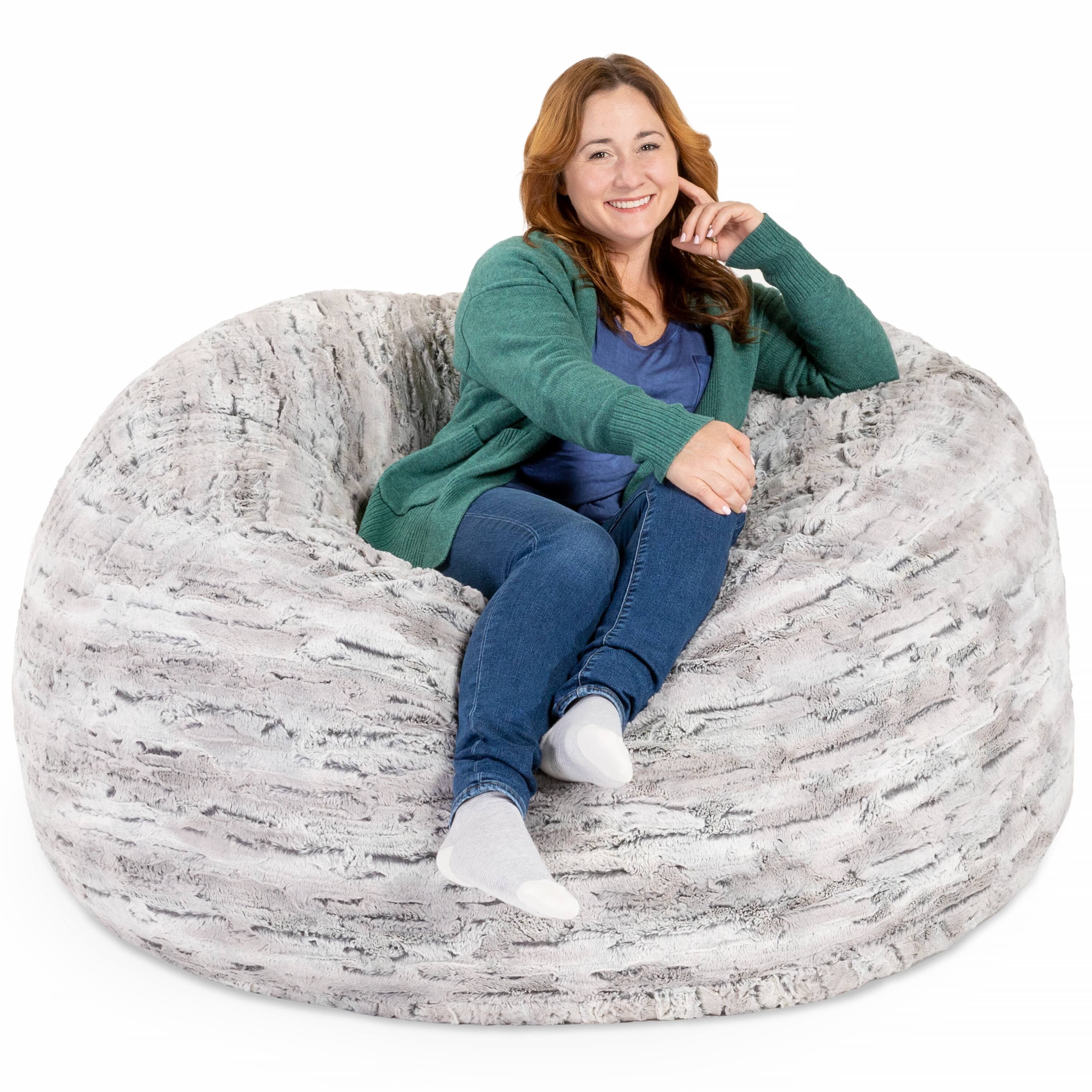 Angle. Jaxx - Jaxx 5 Foot Saxx Bean Bag Chair For Adults - Luxe Faux Fur, Silver Fox - Luxe Faux Fur - Silver Fox.